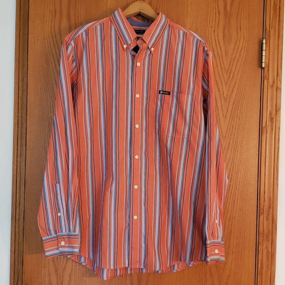 Very Nice Chaps Button-Down Dress Shirt Vertical Stripes Sz L